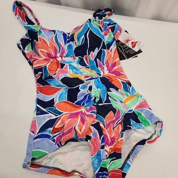 Maxine Of Hollywood Size 8 Womens Jungle Vines Multicolor Tropical Swimsuit - Picture 3 of 7